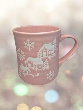 Peppermint & Pine Pink Winter Village & Snowflakes Ceramic Christmas Mug